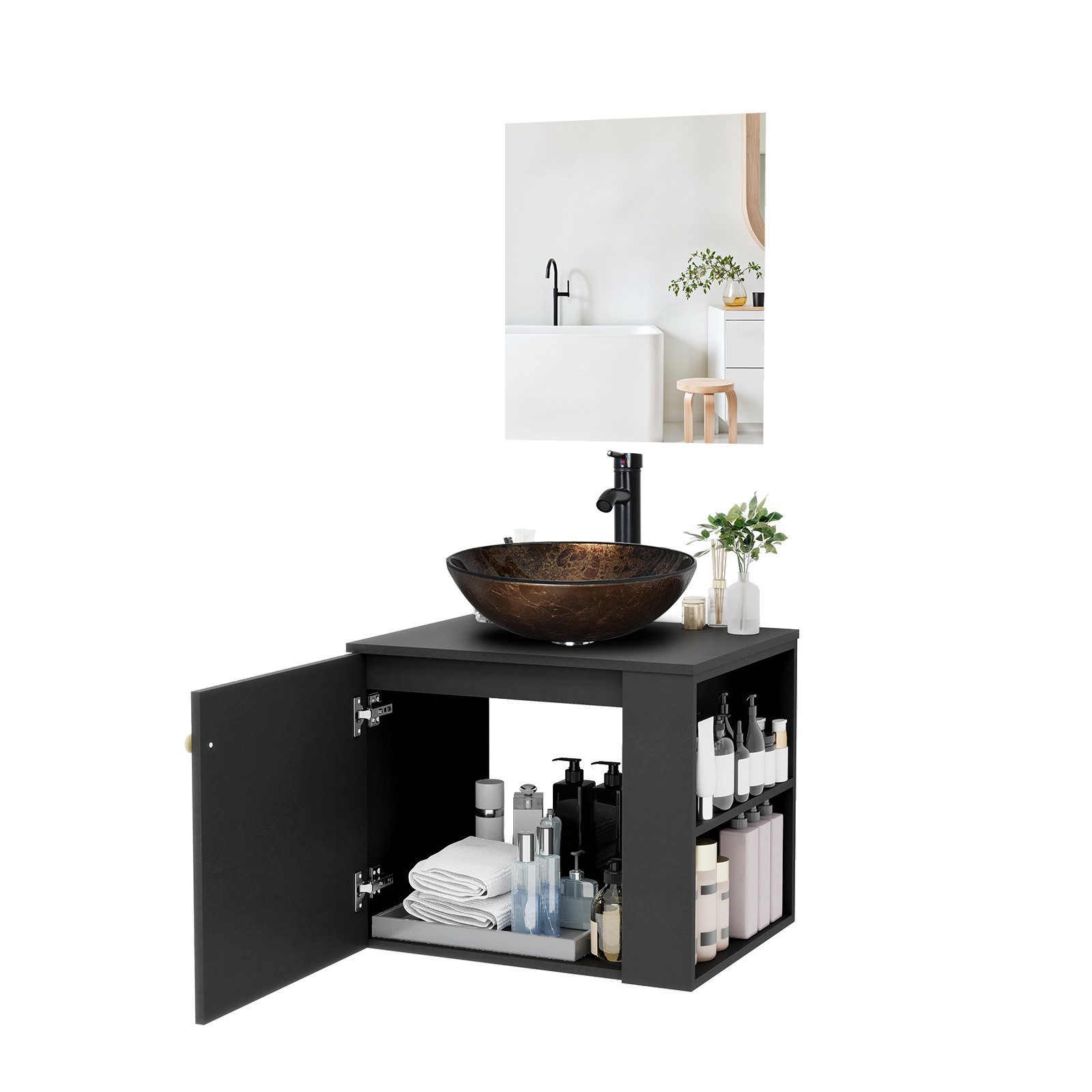 Puluomis Badezimmer-Set Badezimmerschrank mit Spiegel Waschbeckenunterschra günstig online kaufen