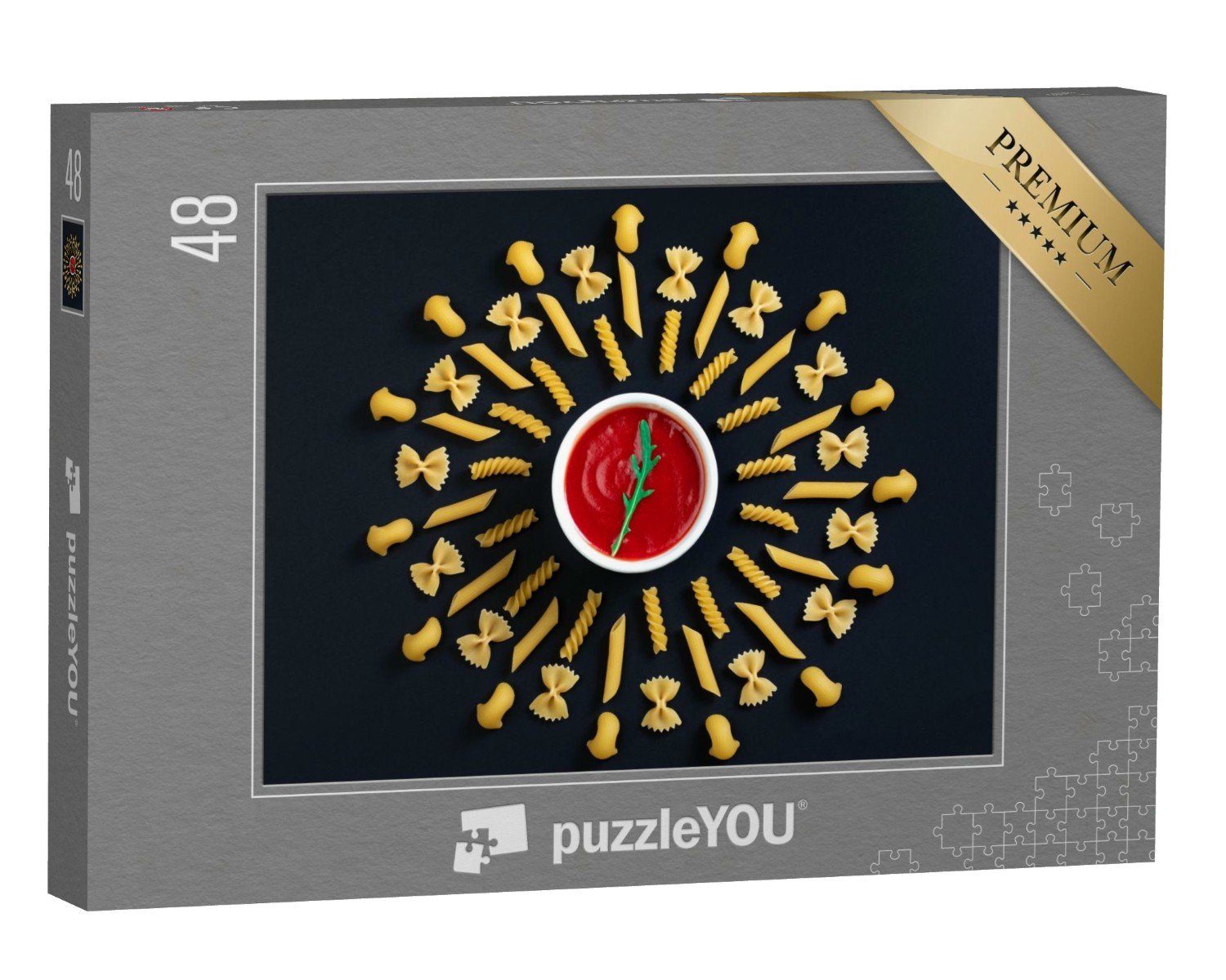 puzzleYOU Puzzle Nudeln, im Mittelpunkt die passende Tomatensoße, 48 Puzzleteile, puzzleYOU-Kollektionen Pasta
