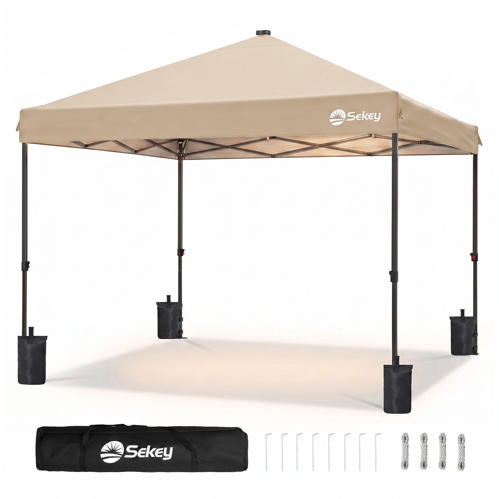 Sekey Faltpavillon 300 x 300 cm Pavillon mit Solar-LED-Beleuchtung, UPF 50+, Gartenpavillon Winterfest und Wasserdicht, Warmweiß und Kaltweiß