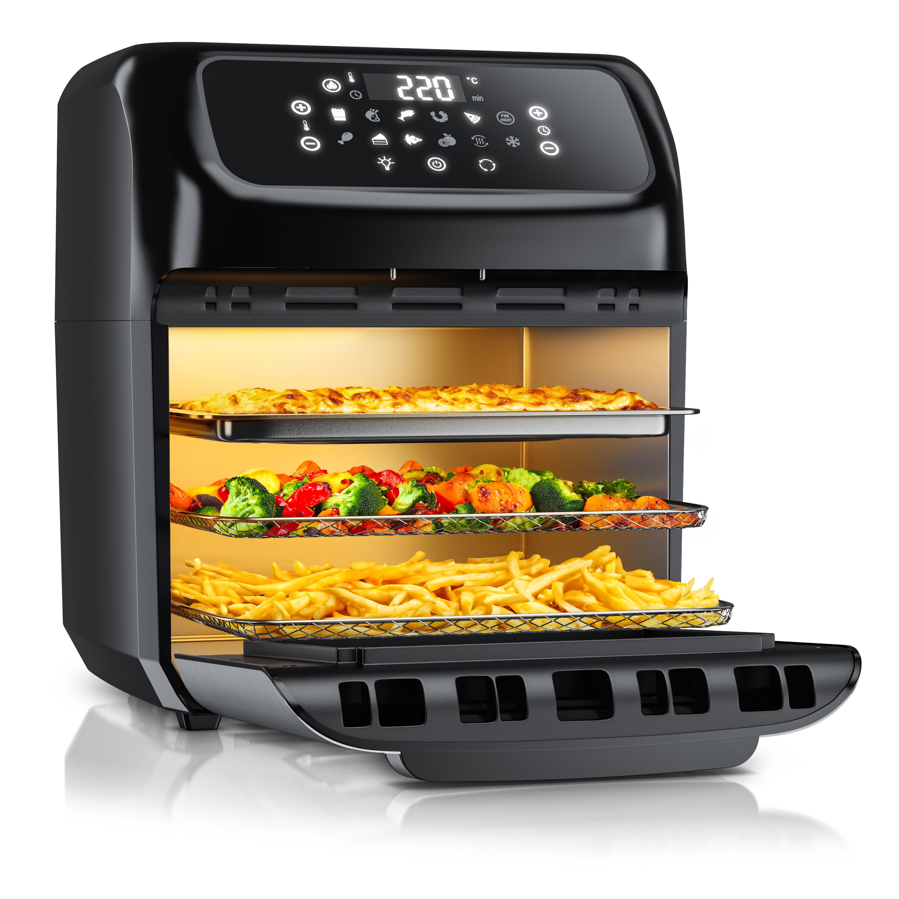 Heißluftfritteuse mit Zubehör, Airfryer 12L, 4in1 Edelstahl Heissluftfritteuse XXL