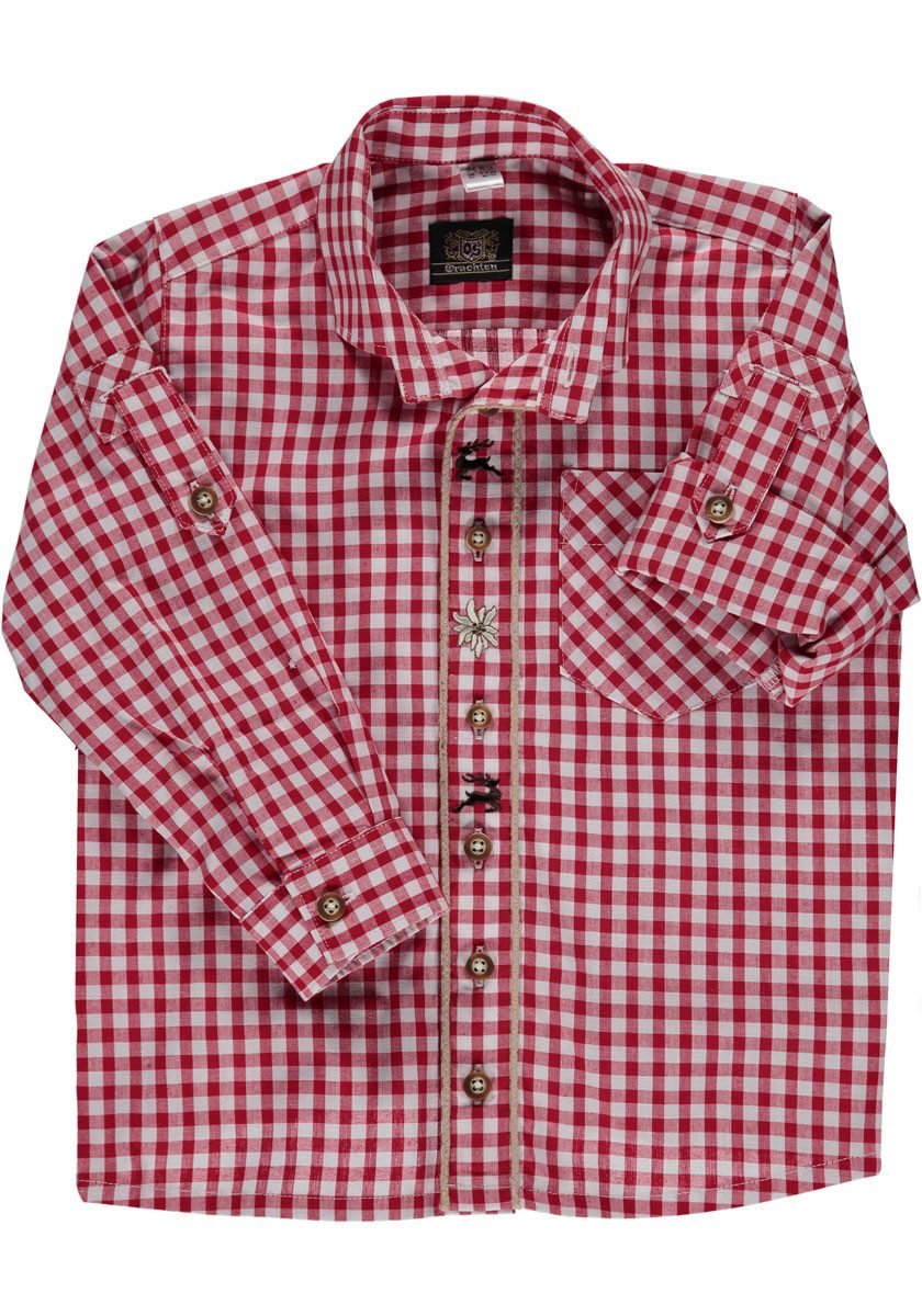 OS Trachten Trachtenhemd Inseyo Langarm Jungen Hemd mit Stickereien auf der Knopfleiste