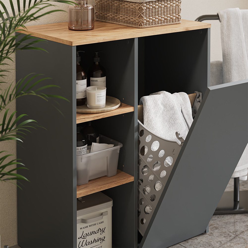 Vicco Wäscheschrank Viktor, Anthrazit/Goldkraft Eiche, 68 x 88.2 cm, mit of günstig online kaufen
