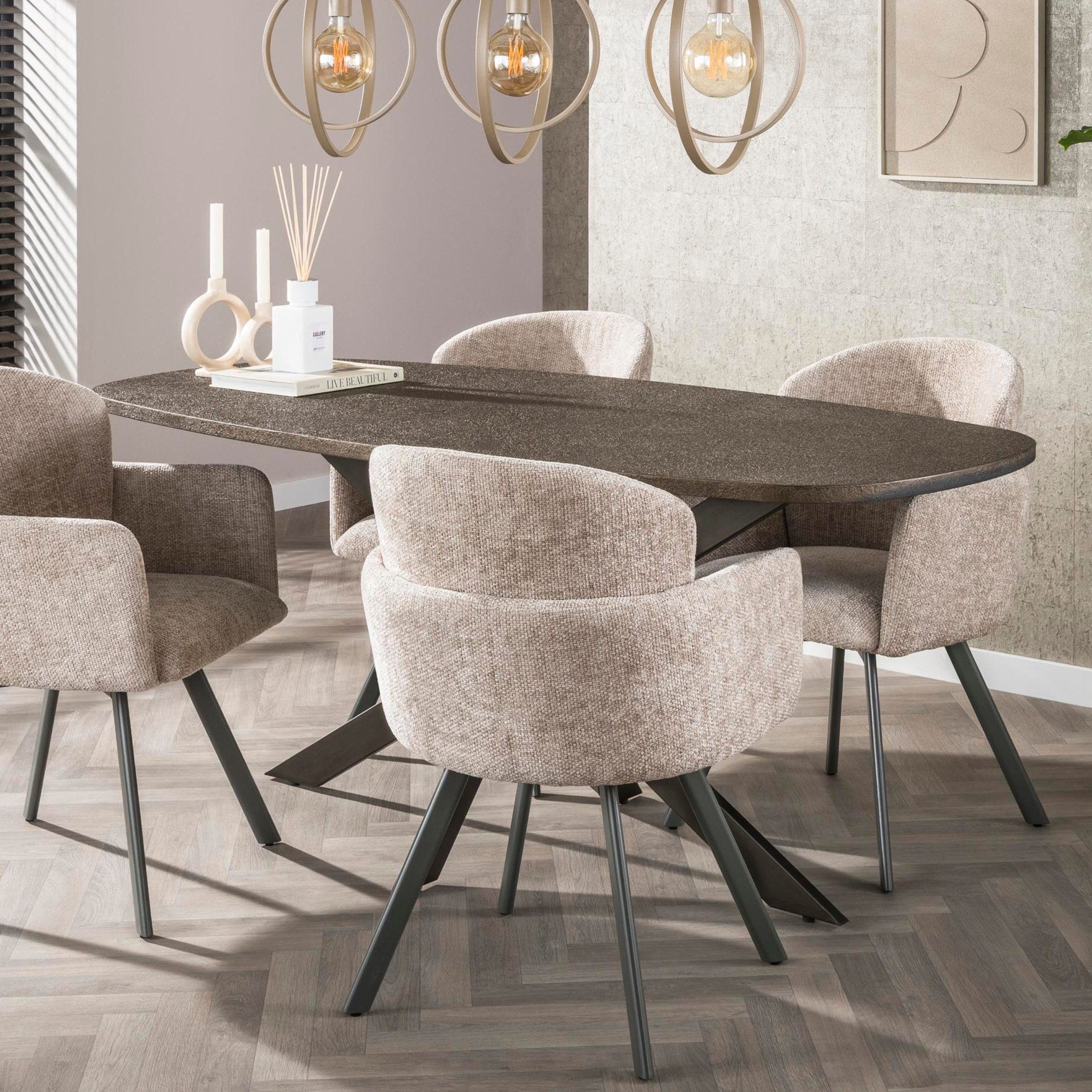 alesvelt Esstisch BRONVIK COMPATTO Dänisch-Ovaler Tisch in Liquid-Metal Bronze 180 cm (1-Tisch), 180x90x77cm, Metallic-Design, Holzplatte