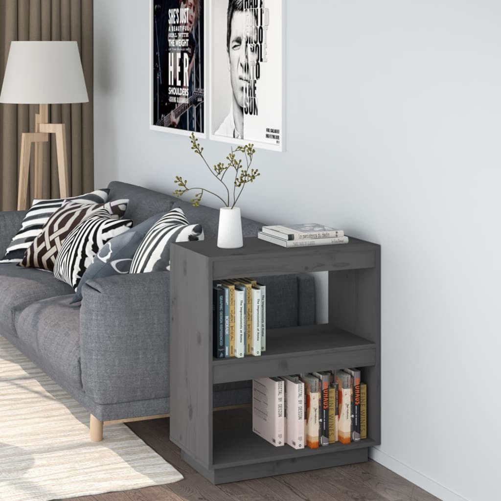 vidaXL Regal NA Standregal Bücherregal Raumteiler Grau 60x35x71 cm Massivholz Kiefe