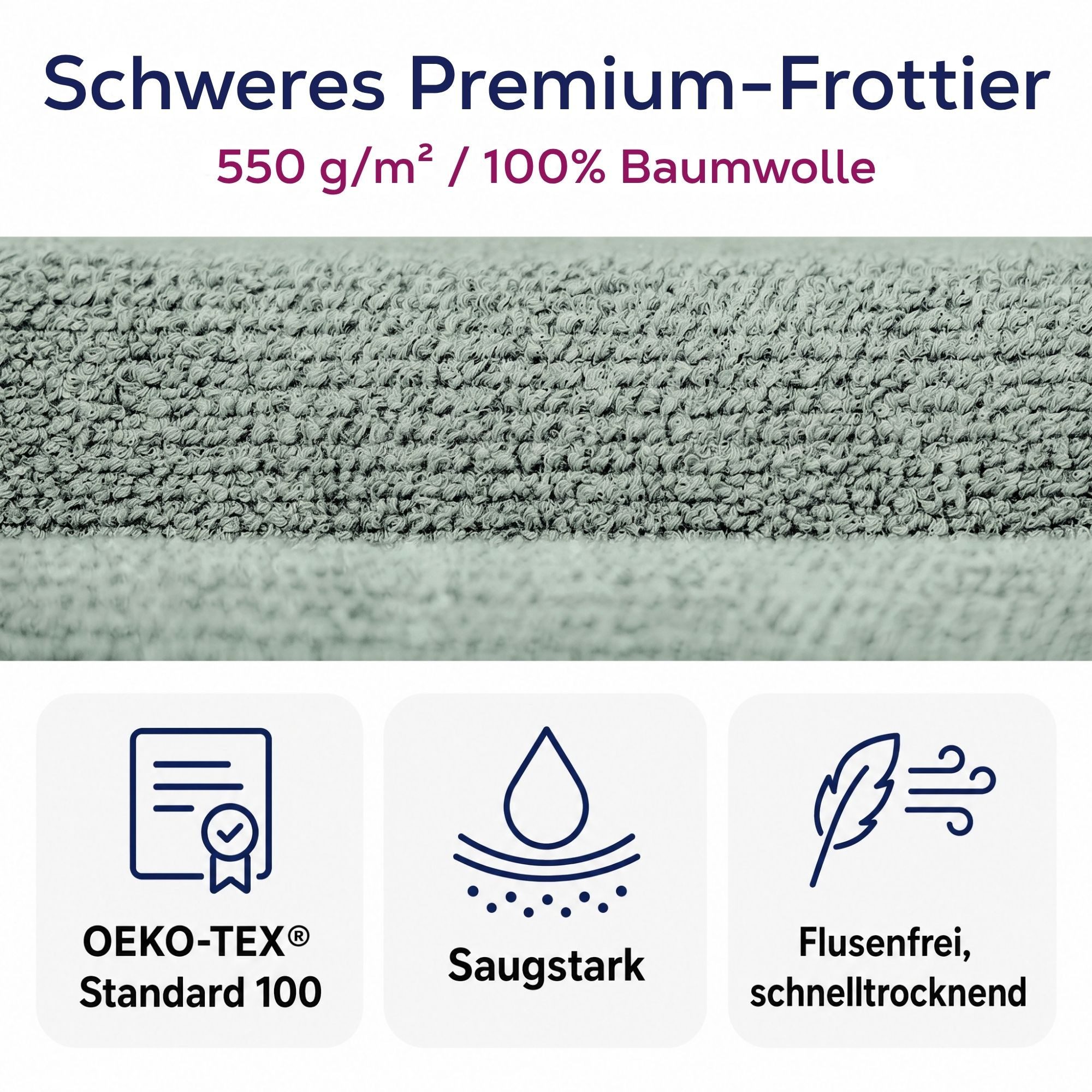 Beautex Handtuch Set, Premium Frottier Sets, 100% Baumwolle 550g/m², Multischlaufen-Optik, Frottier, saugstark, weich, flusenfrei, schnelltrocknend, schadstoffgeprüft