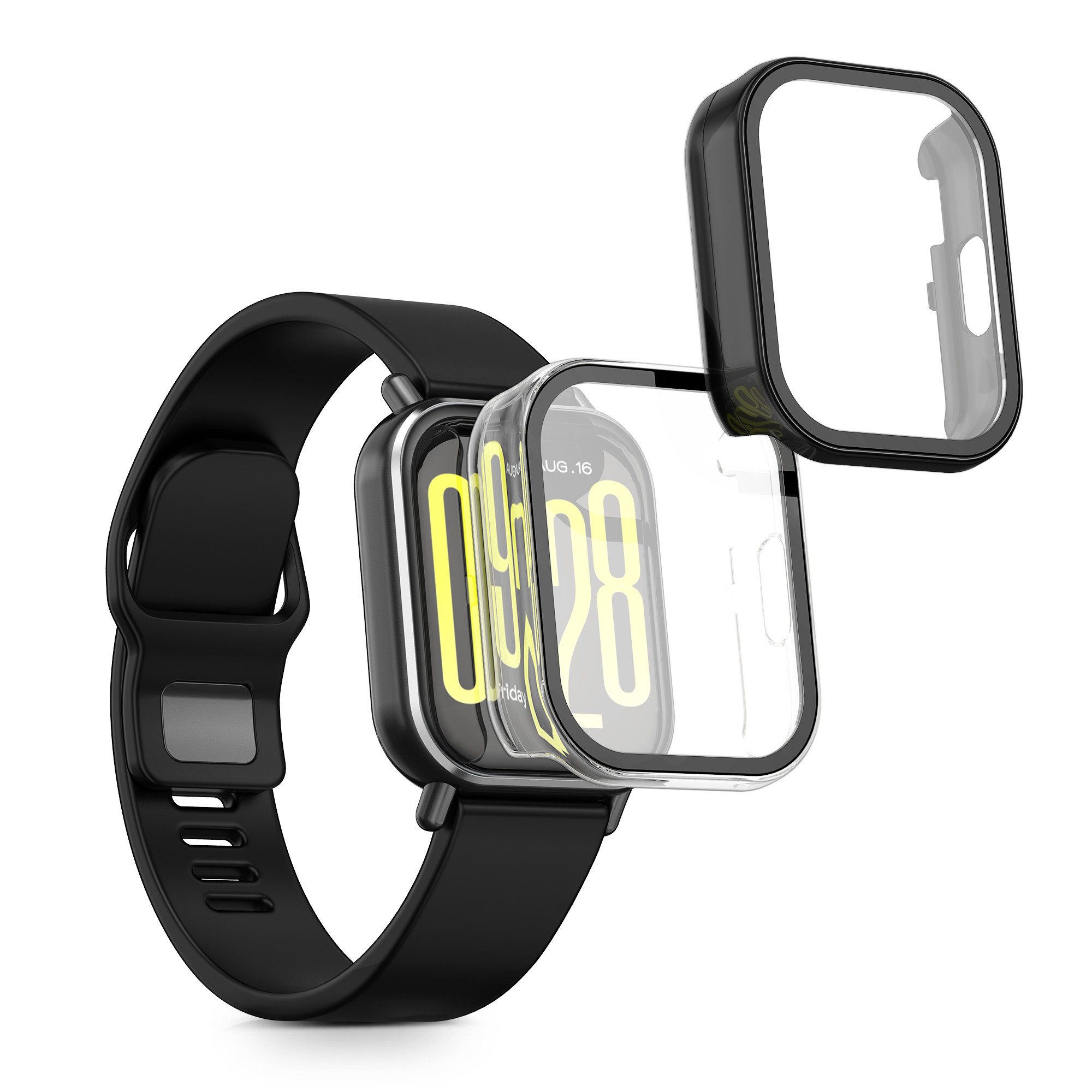 kwmobile Smartwatch-Hülle 2x Glas Hülle für Xiaomi Redmi Watch 5 Active, Schutzhülle Fullbody Fitnesstracker Case Set aus Glas