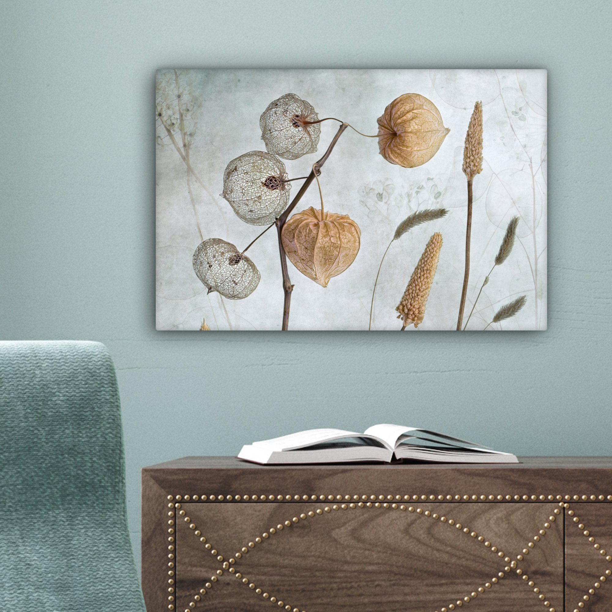 OneMillionCanvasses® Leinwandbild Stilleben - Natur - Herbst - Trockenblumen - Braun, Fotodruck (1 St), Leinwand Canvas Wandbild, Wanddekoration 20x30 cm – Bild 3 von 5