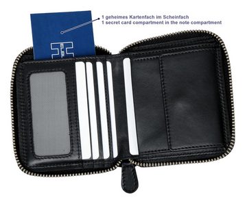 Elbleder Geldbörse 109 Carré umlaufender Reißverschluss kleineres Hochformat, mit 6 Kartenfächern und RFID Schutz Schwarz