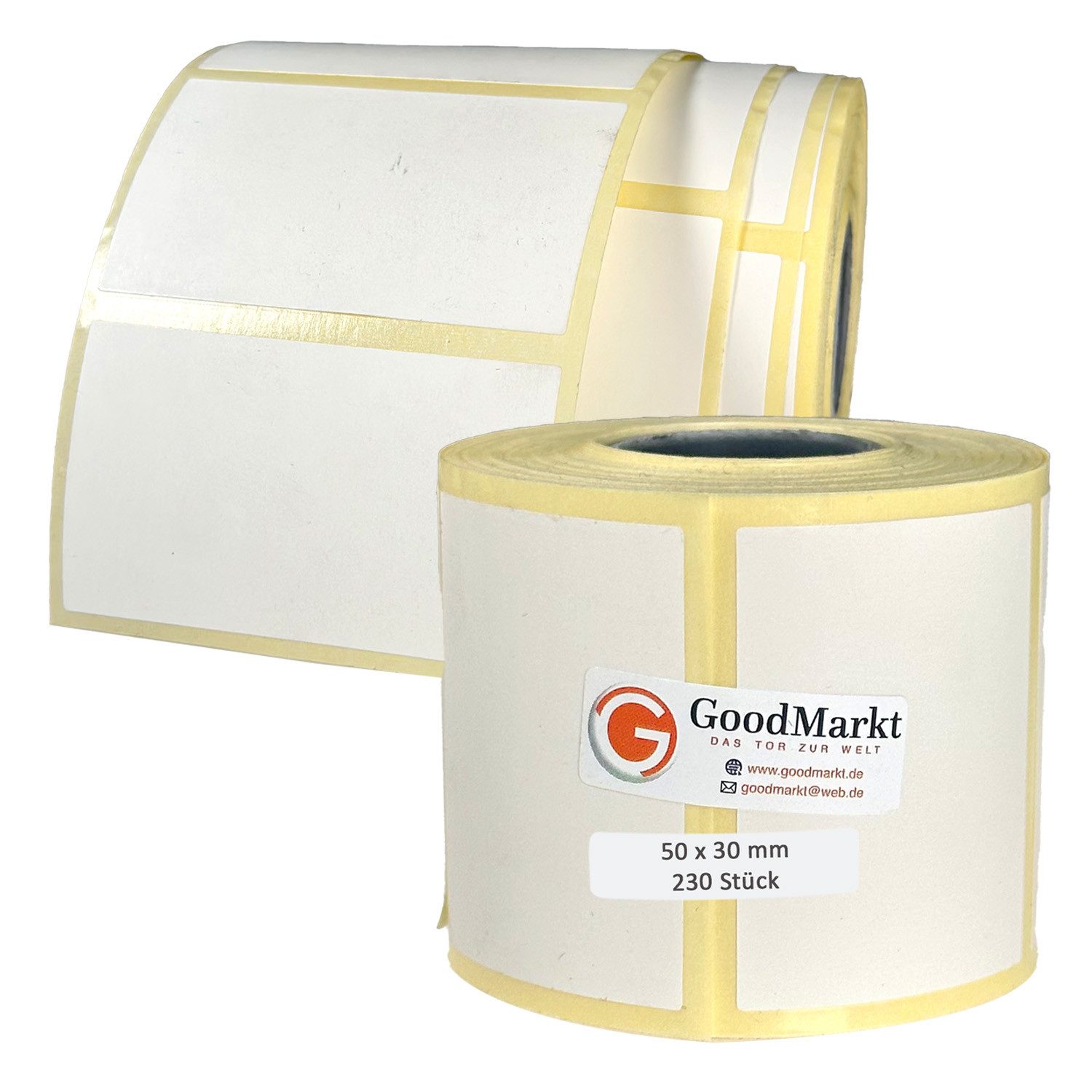 GoodMarkt Etiketten Thermo Etiketten 50 x 30 mm Selbstklebend auf Rolle, 230 Etiketten, Adressetiketten Haushaltsetiketten Bedruckbar Aufkleber für Büro Küche