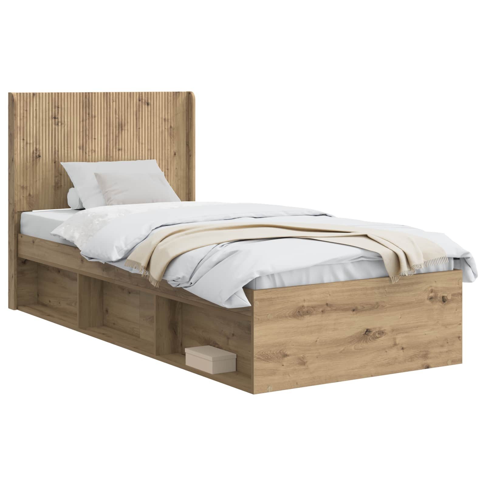 Bett Bettgestell mit Stauraum und Kopfteil Artisan-Eiche 90 x 200 cm