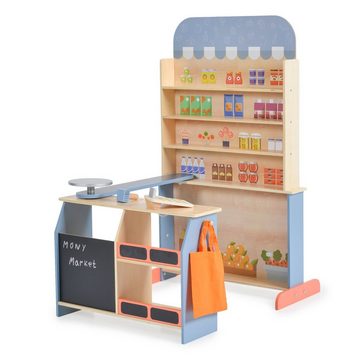 Moni Spiellebensmittel Kinder Kaufladen 4426 Holz, Supermarkt, Tafel, Tasche, Kasse mit Scanner