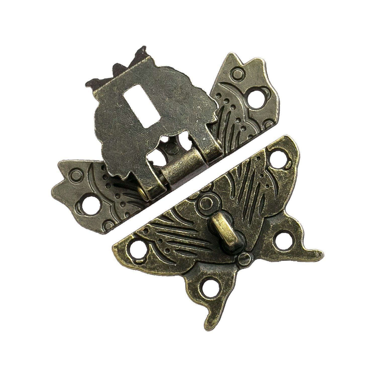HMF Möbelbeschlag Vintage Verschluss Schmetterling mit Schlossöse (1 Stück), Hebelverschluss, 50 x 45 mm, Bronze – Bild 3 von 5