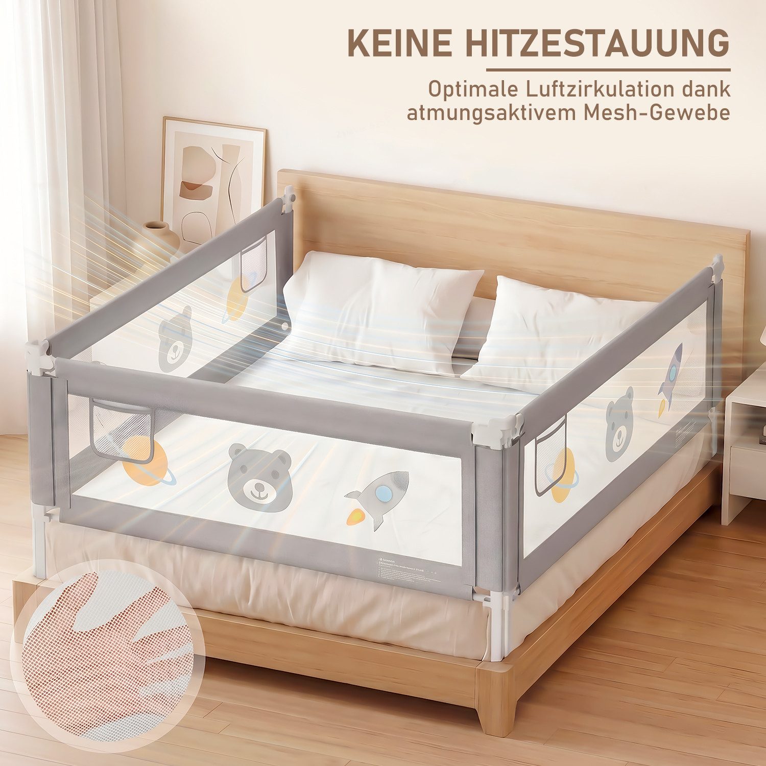 oyajia Bettschutzgitter Kinderbettgitter Babybettgitter höhenverstellbar 71–99 cm (Rausfallschutz für Baby,höhenverstellbar & kombinierbar), 150/180/200 cm