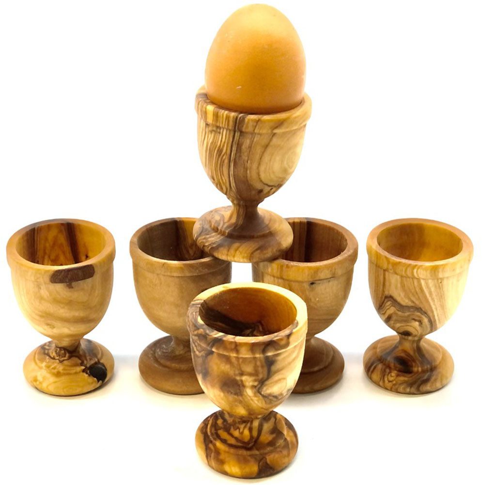Olivenholz-erleben Eierbecher KLASSIK gedrechselt aus edlem Olivenholz, (Set, 6-tlg., 6x Eierbecher), Handarbeit, Angenehme Haptik, Lebensmittelecht & unbehande – Bild 4 von 5