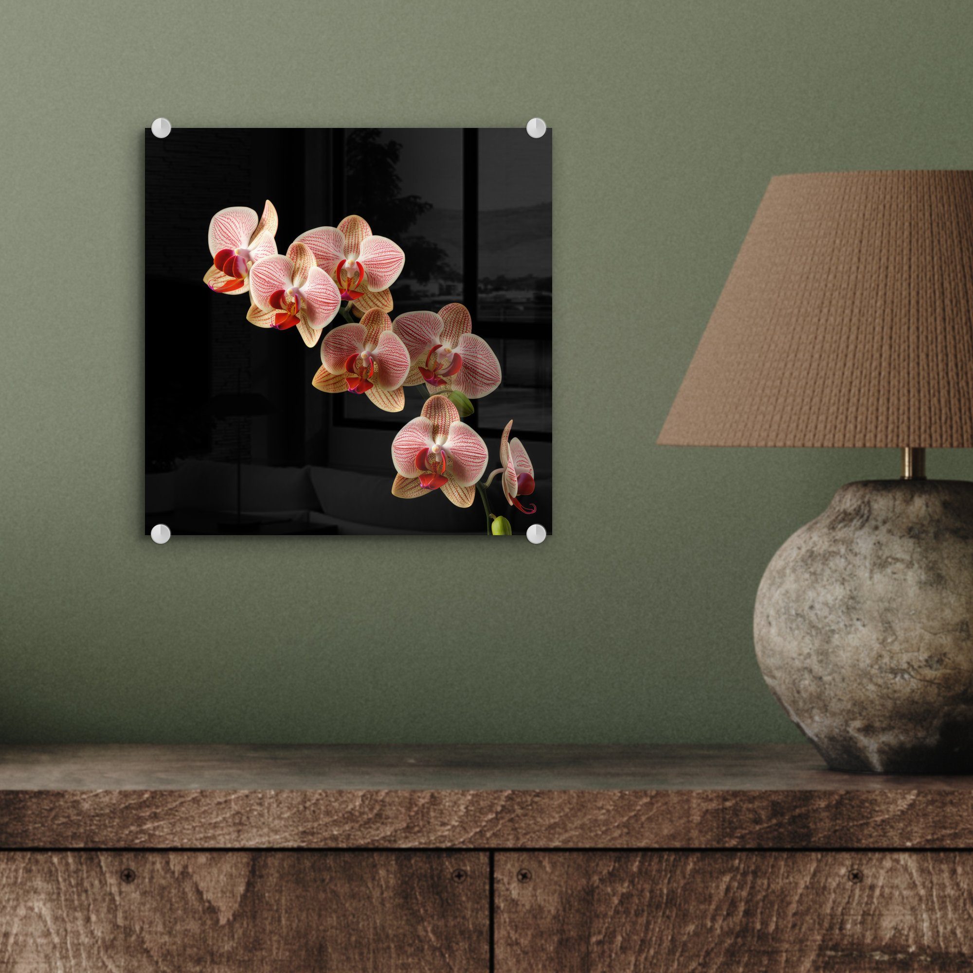 Wanddekoration Glas - Rosa - - auf Bilder Glasbilder auf - Orchidee (1 Botanisch Blumen Natur, - Glas Foto Acrylglasbild - MuchoWow Wandbild St), -