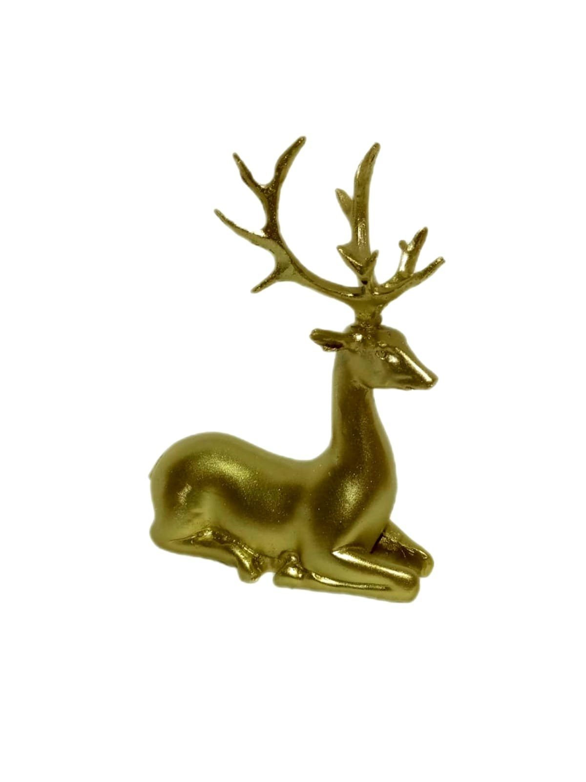 moebel17 Dekofigur Skulptur Hirsch Dekofigur aus Gold, Polyresin Sitzend