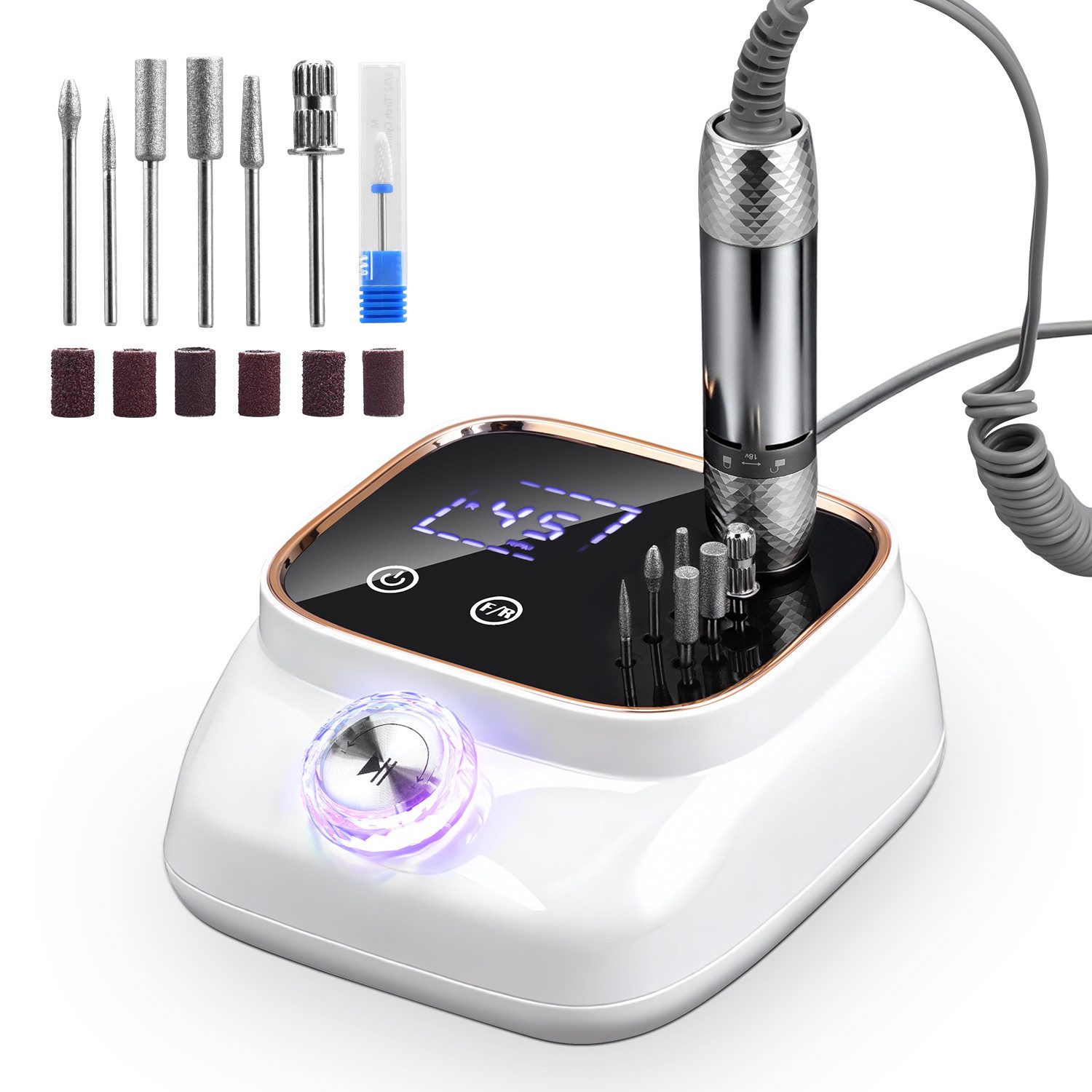 CkeyiN Pro Maniküre-Pediküre-Set Profi Nagelfräser 45000RPM,Fräser für Gelnägel, mit Lcd-Display,Nagelfeile Maniküre Pediküre Zubehör Set, für den Heimgebrauch und Nagelstudios