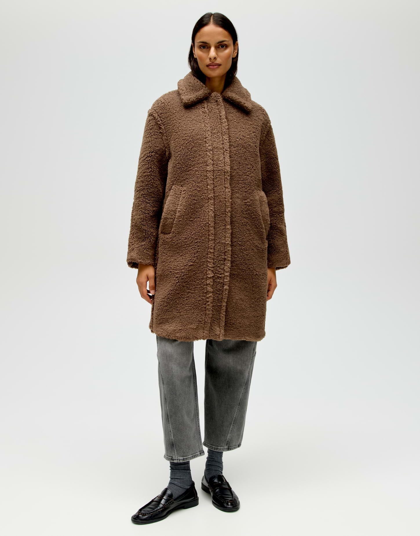 OPUS Wintermantel HEDDY aus Polyester ovaler Schnitt, knielang, verdeckte Knopfleiste