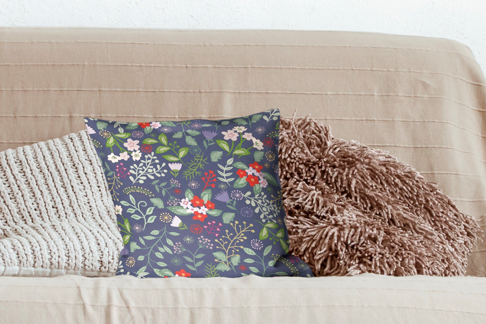 Wohzimmer, Farbe, Füllung florale Deko, Sofakissen Eine Illustration Zierkissen Dekokissen MuchoWow für mit Schlafzimmer, viel mit