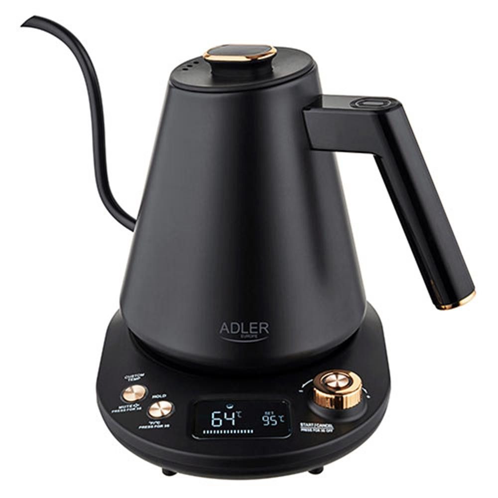 Adler Wasserkocher AD 1349, 1 l, 900,00 W, mit langem Ausguss, Schwarz-Gold