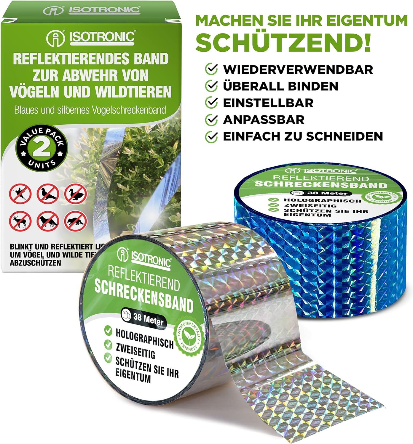 ISOTRONIC Vogel-Schreck Isotronic Reflektorband gegen Vögel, 2-tlg.
