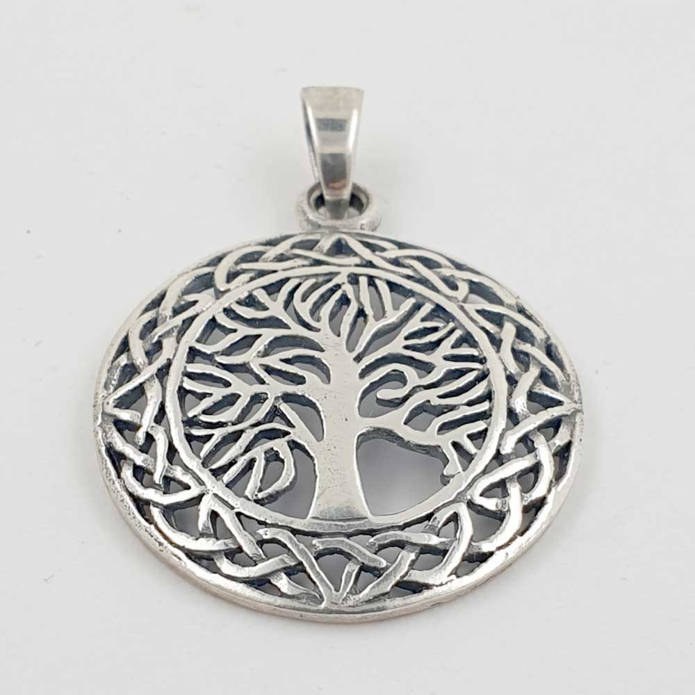 HOPLO Kettenanhänger Baum Schmuck Anhänger keltischer Knoten 925er Silber 27 mm Durchmesser