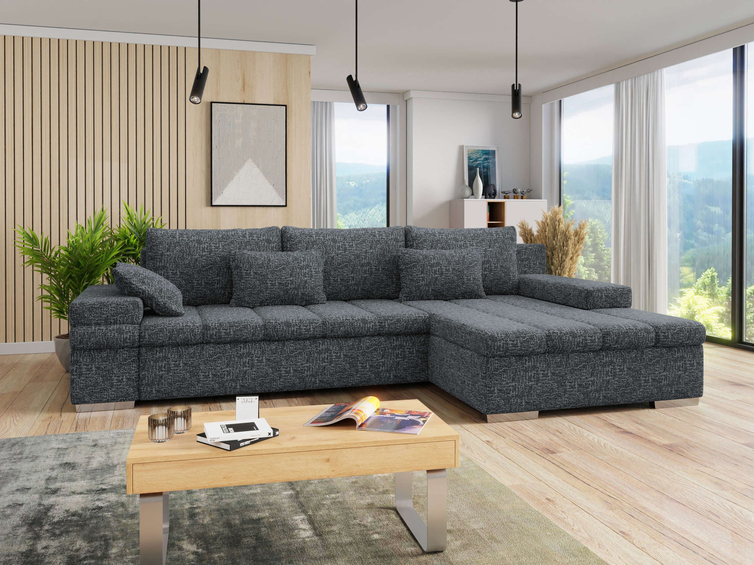MIRJAN24 Ecksofa Bangkok, mit Bettkasten und Schlaffunktion, L-Form, Wellenfeder, 310x175x83 cm
