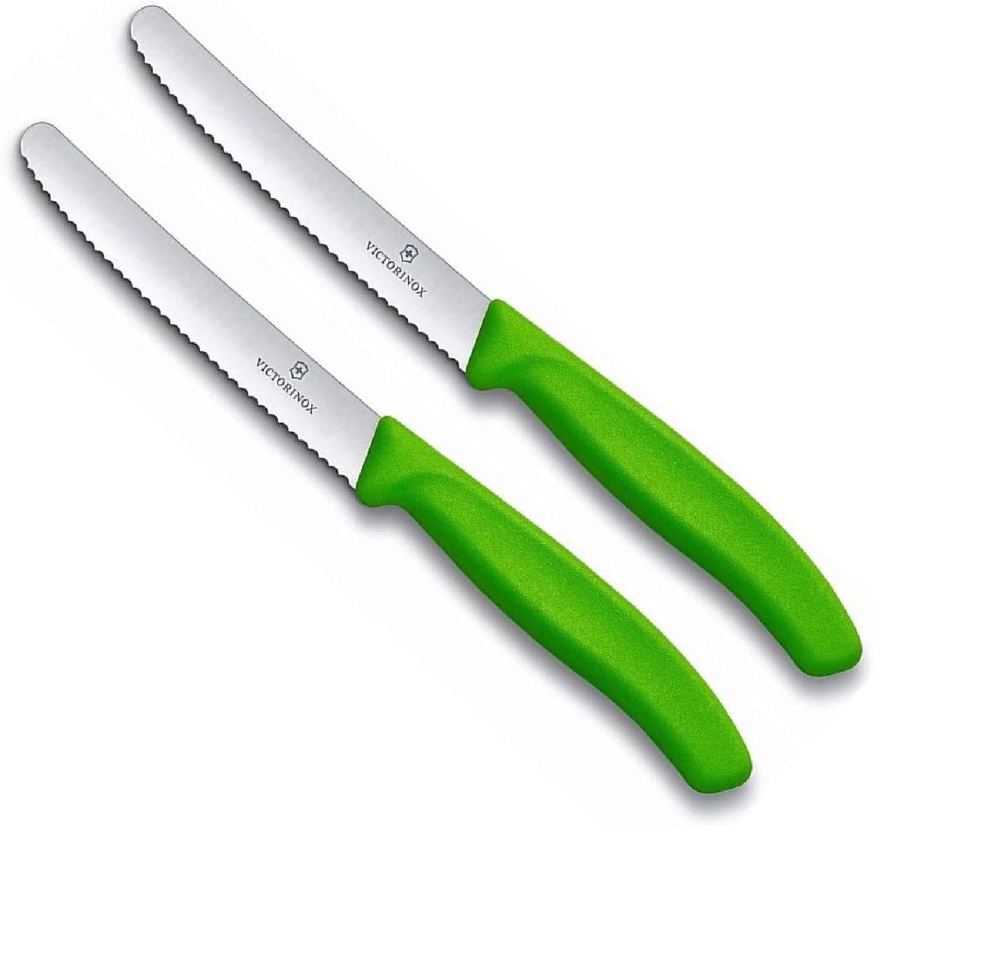 Victorinox Tafelmesser Tomatenmesser Set, Grün, 2 Stück, extra scharfer Wellenschliff ergonomischer Griff, ideal für präzise Schneidarbeiten