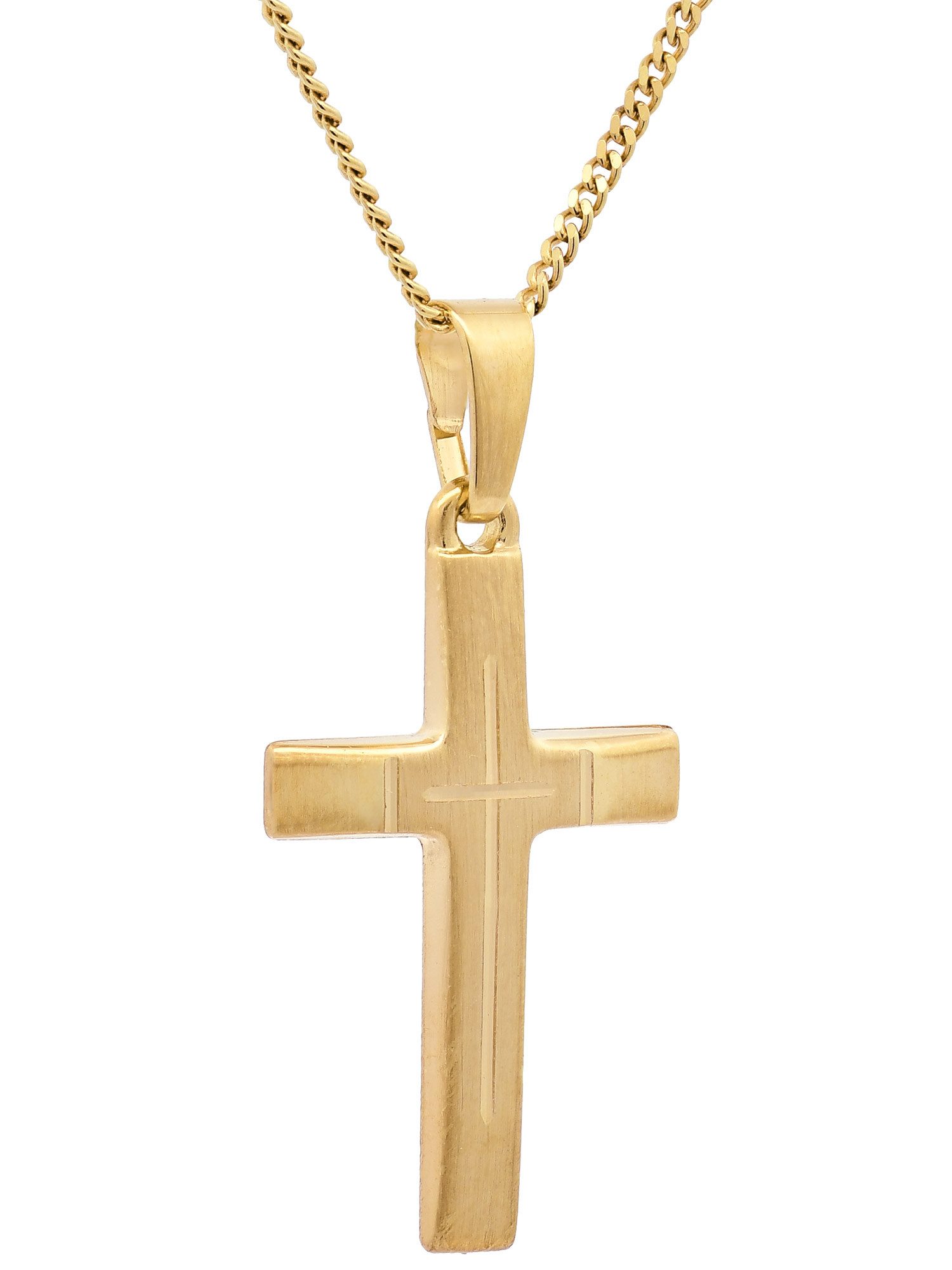 Kreuzanhänger Anhänger Kreuz 585-14 Karat Gold mit vergoldeter Silberkette 36 cm