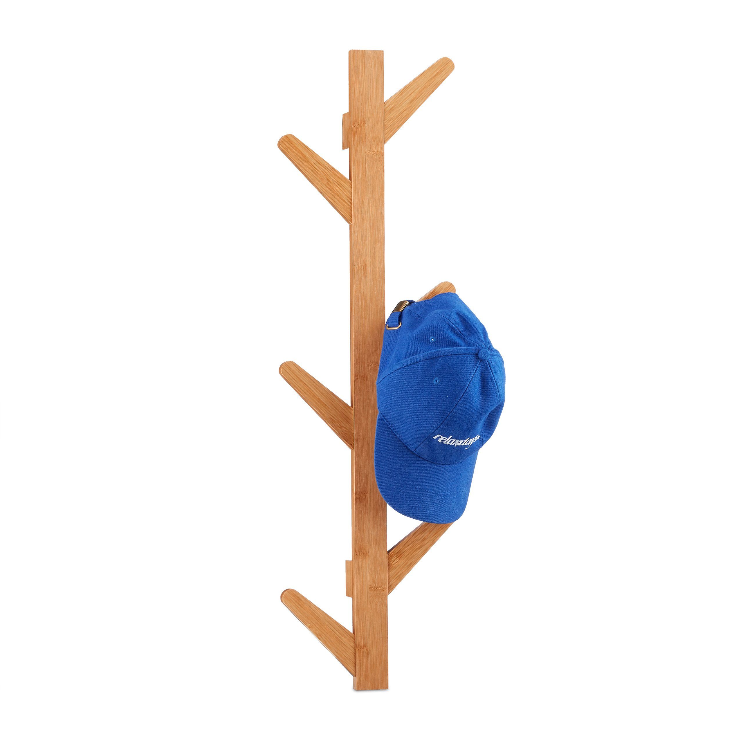 relaxdays Wandgarderobe Bambus 6 Haken (7 St), natur