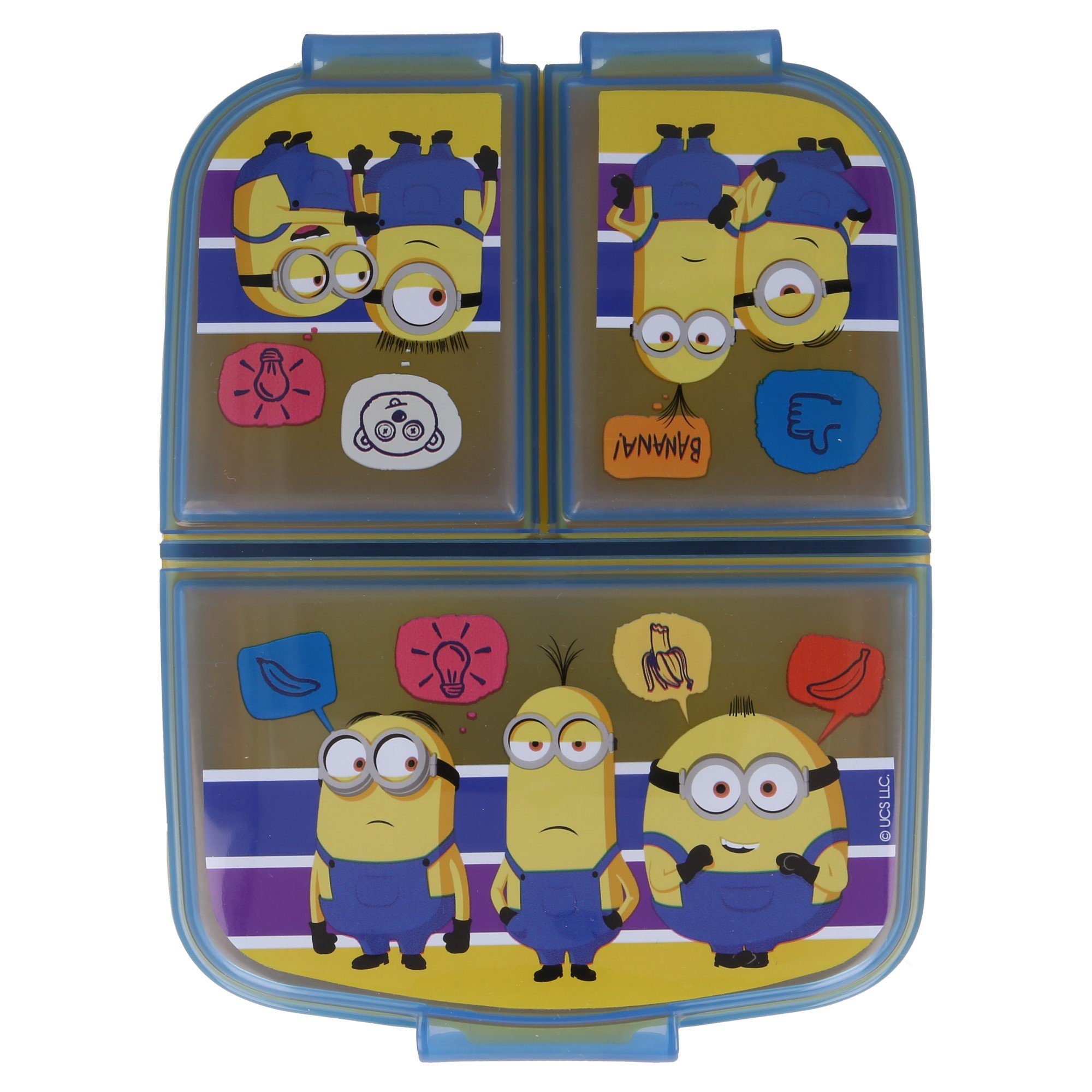 Minions Lunchbox, Kunststoff, Kinder Brotdose gelb frei mit 3-Fach-Unterteilung BPA