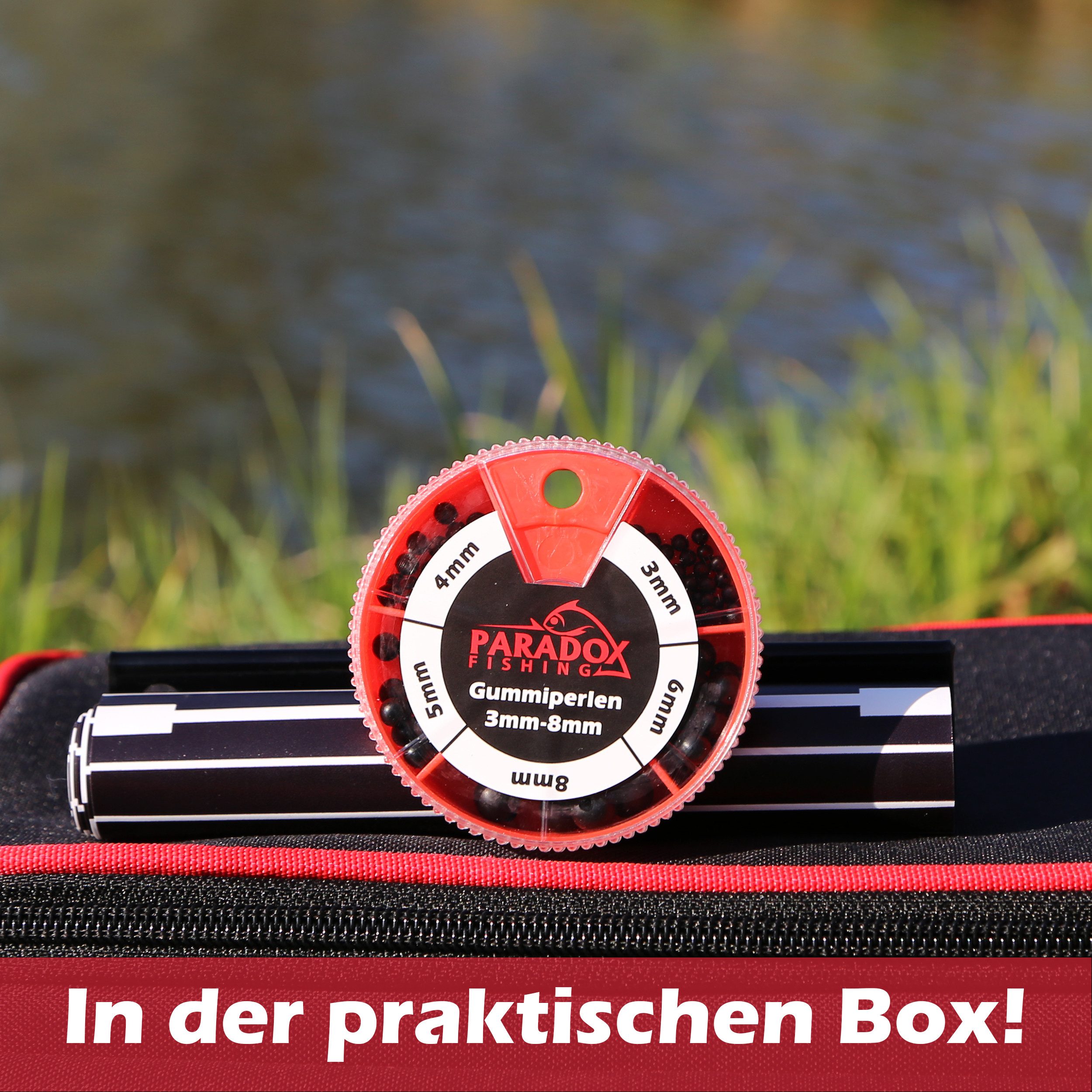 Paradox Fishing Schnurstopper Gummiperlen Set 3mm-8mm 200 Stück, (200-St), Knotenschutz, langlebig, 200 Perlen