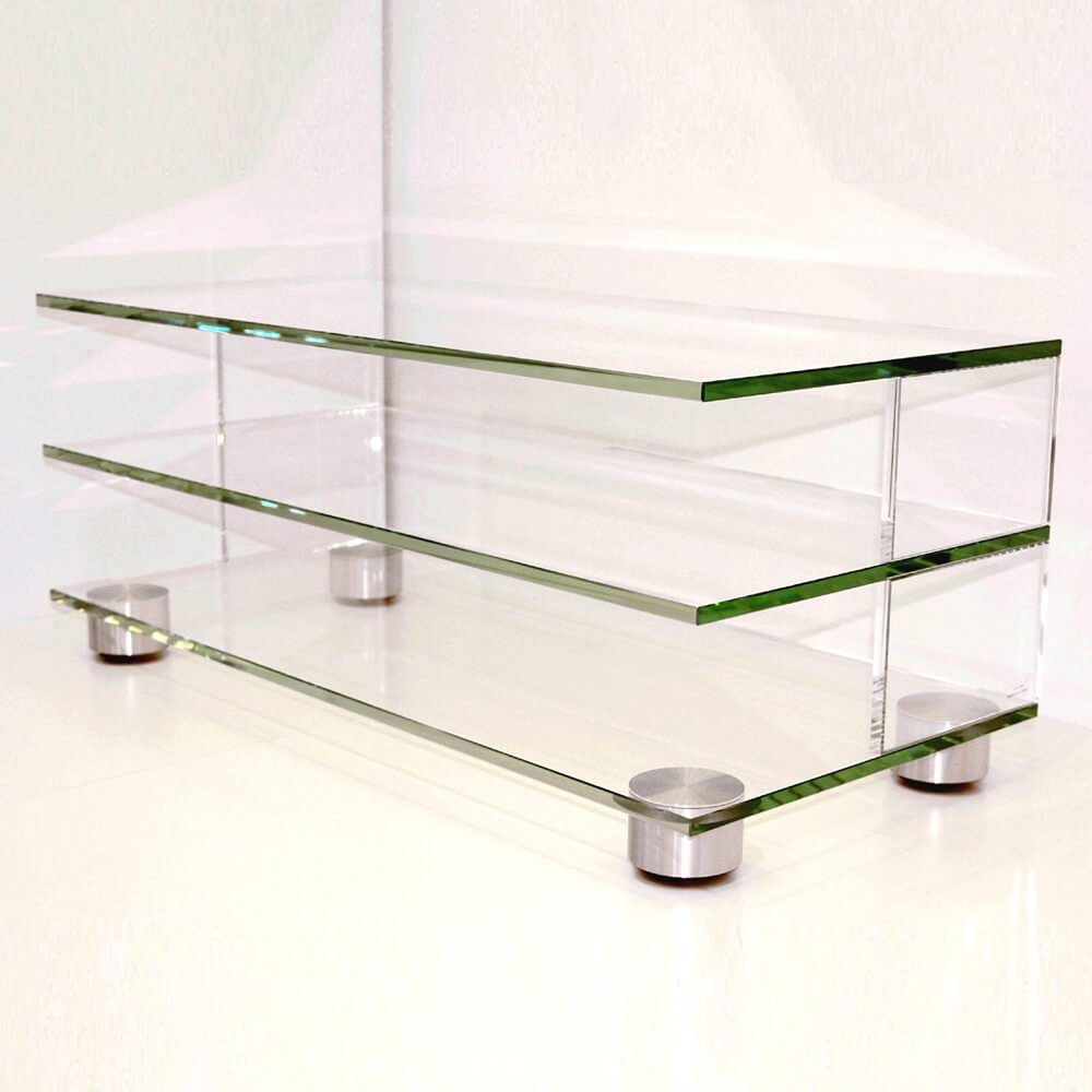 TV-Rack Breite Design 'mit Objekte ' TV-Rack cm F breit, Parkettrollen 2-Stock-Variante Schwarzglas Glasmöbel cm 110 110