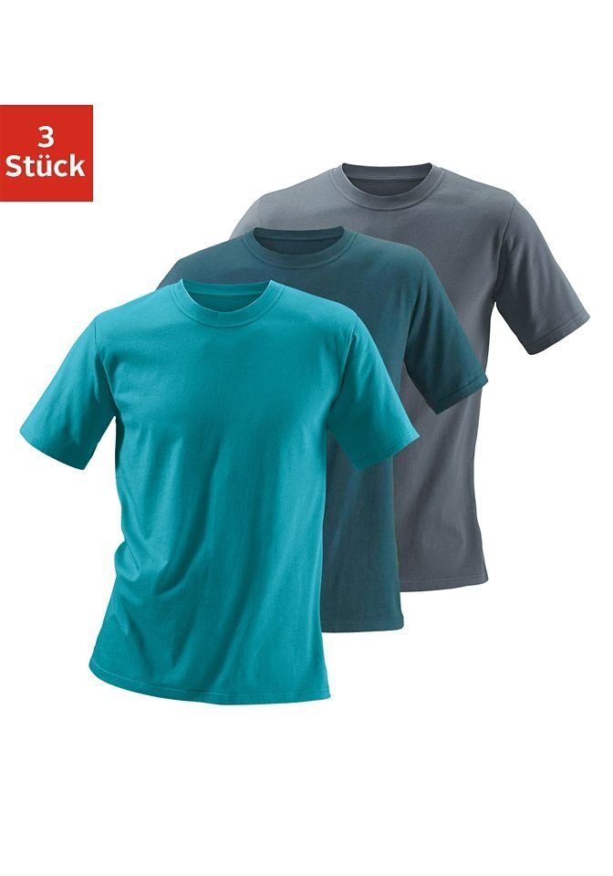 als 3-tlg) H.I.S perfekt Baumwolle T-Shirt aus Unterziehshirt petrol dunkelpetrol, (Packung, dunkelgrau,