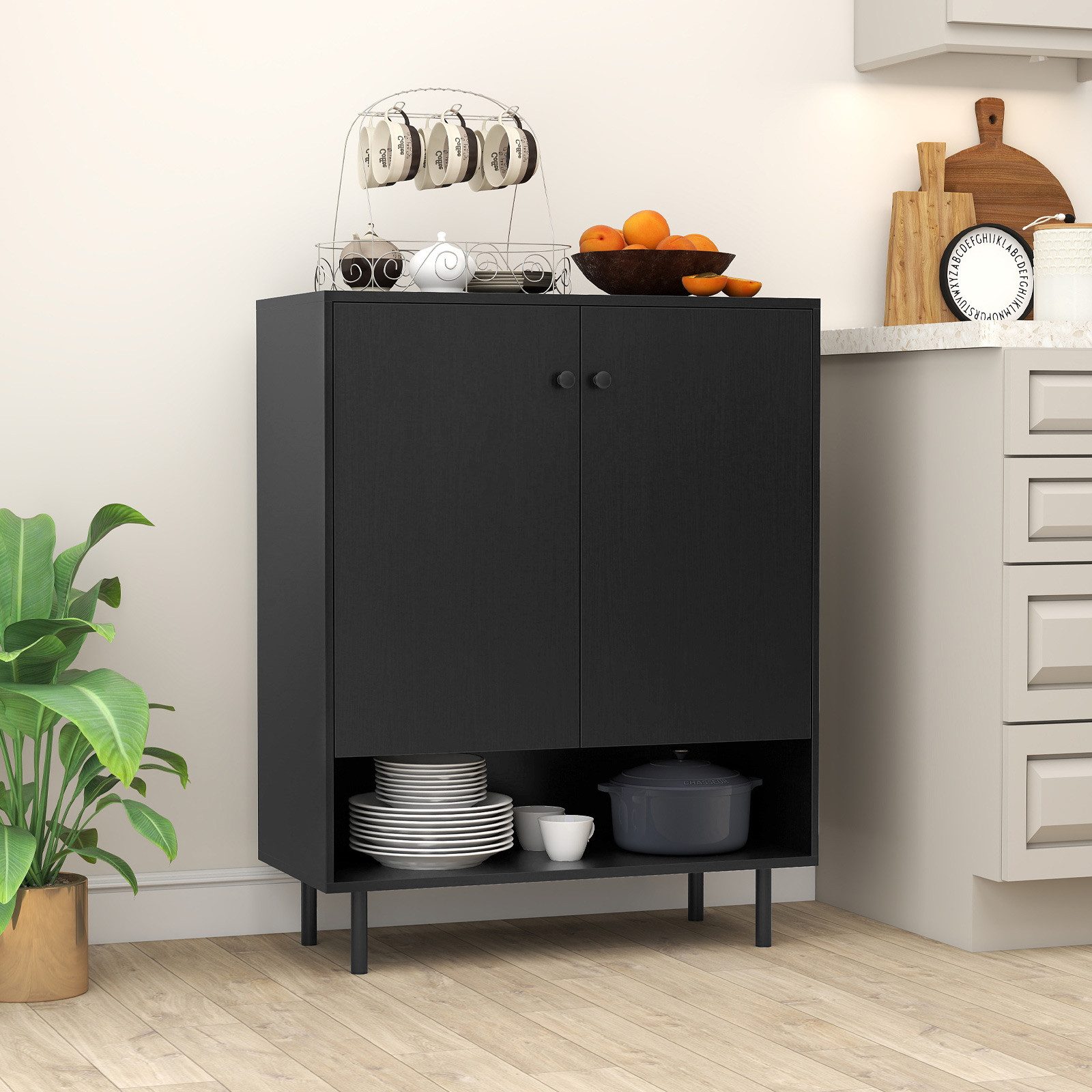 COSTWAY Sideboard, Holz, Küchenschrank mit verstellbaren günstig online kaufen