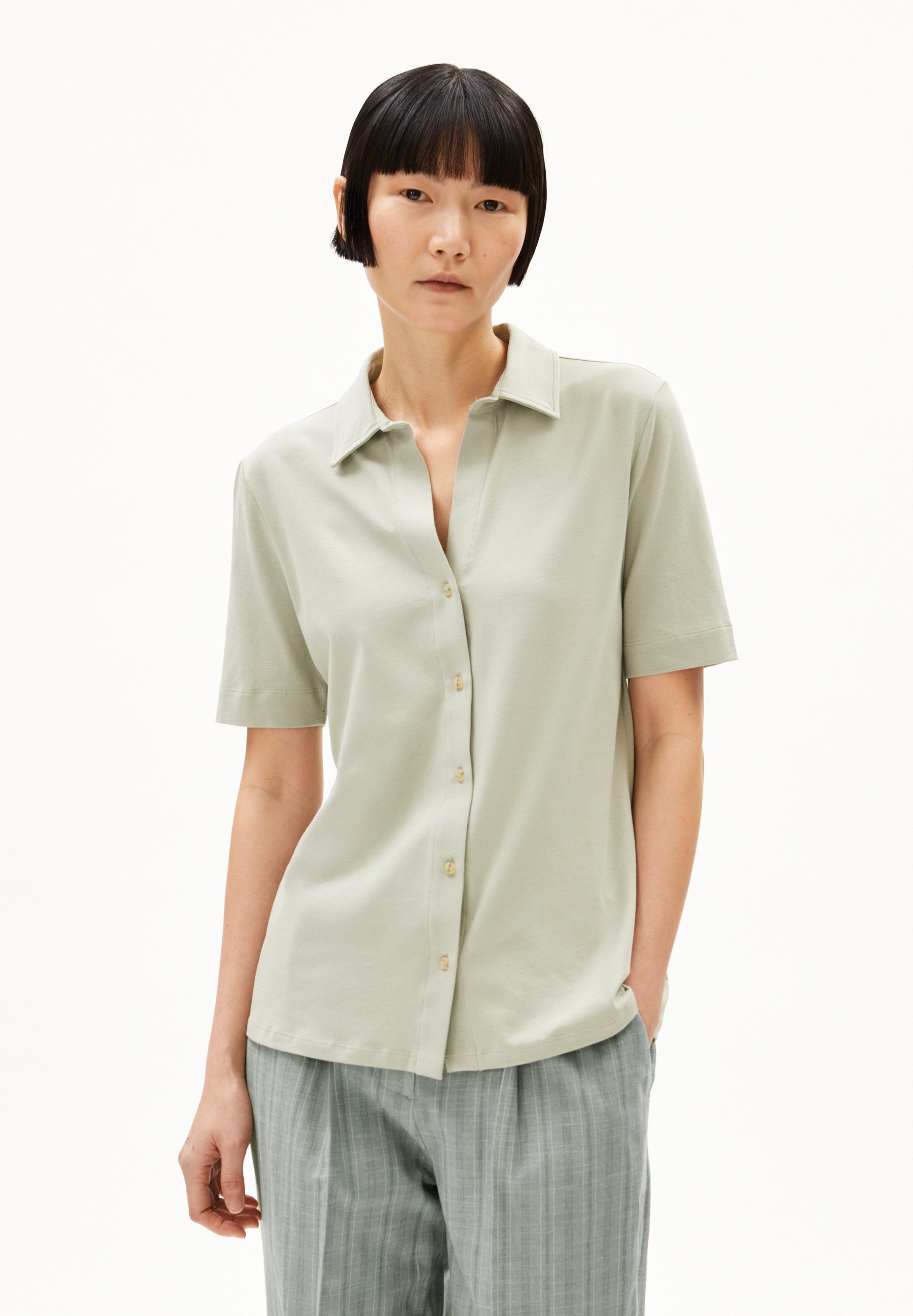 Kurzarmbluse NALITAA BLOUSE Bluse aus Bio-Baumwoll Mix
