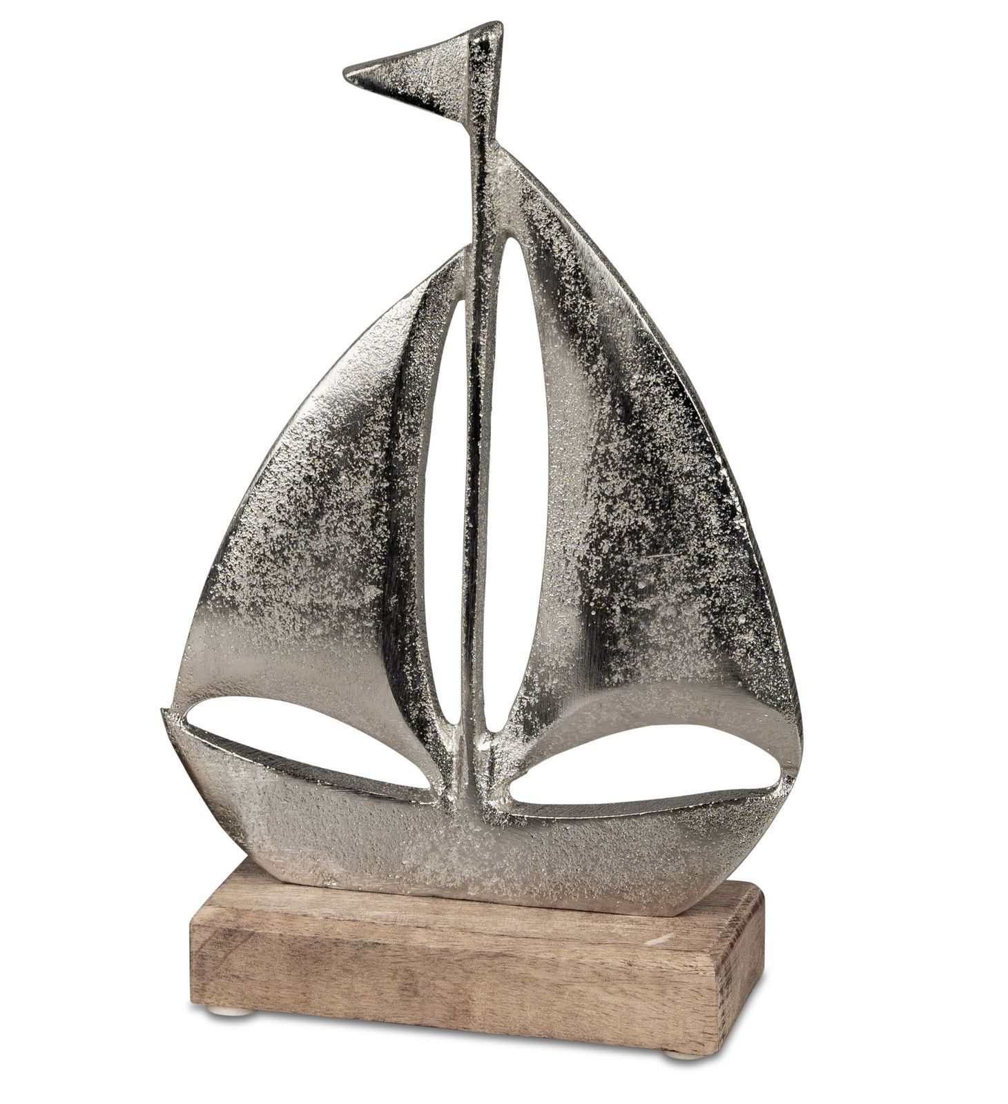 Dekofigur Maritimes Dekoobjekt Segelboot 16cm - Silbern Aluminium Mango Holz