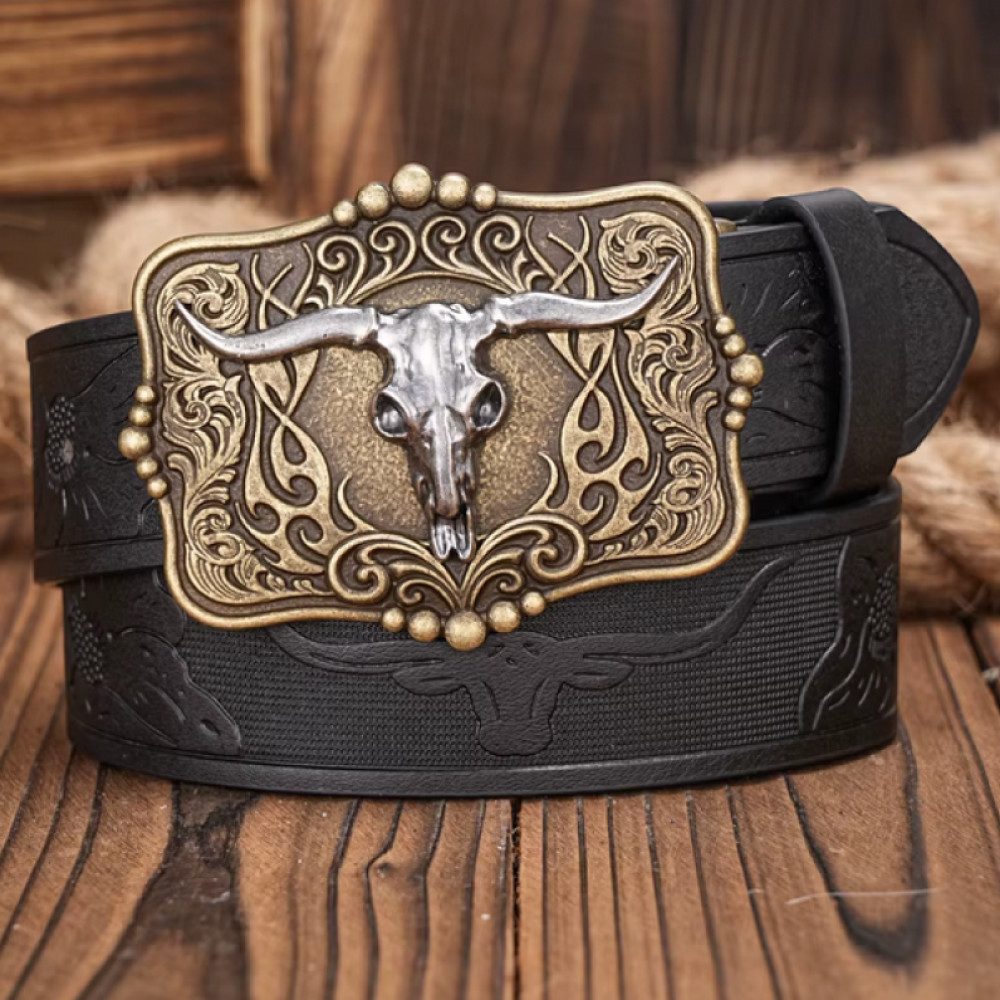 Ware aus aller Welt Koppelgürtel Westerngürtel mit Longhorn-Schnalle – im authentischen Cowboy Style (1-St)