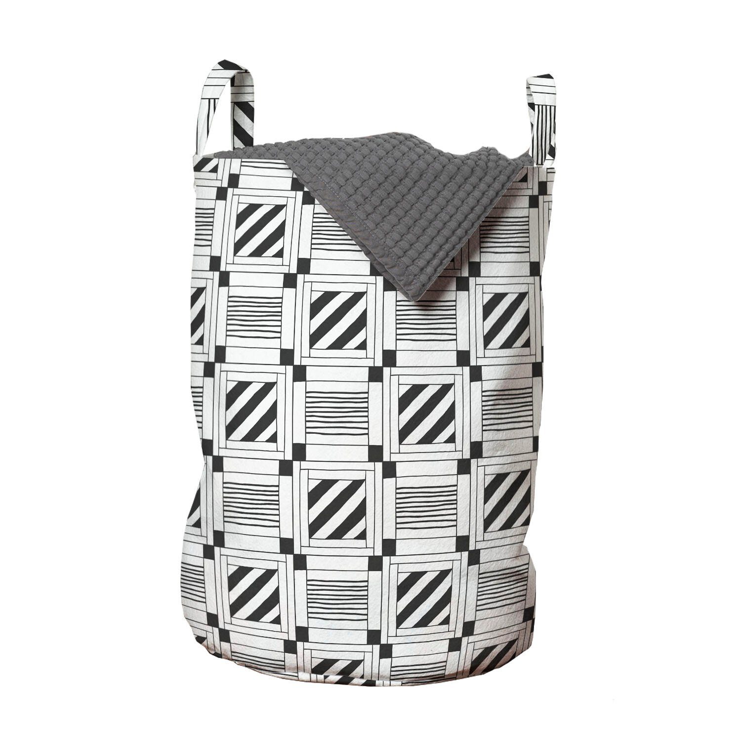 Abakuhaus Wäschesäckchen Wäschekorb mit Griffen Kordelzugverschluss für Waschsalons, Abstrakt Gestreiftes Quadrat-Muster | Wäschesäcke