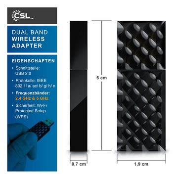 CSL WLAN-Dongle, AC450 WIFI Dual Band Stick, 433 MBit/s, 2,4 GHz / 5 GHz, 802.11ac, WPS