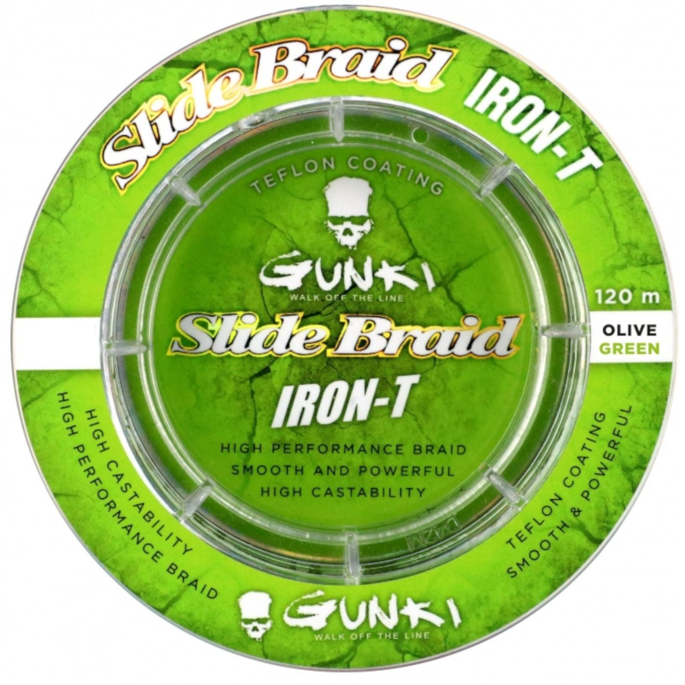 Angelschnur Gunki Olive Green Slide Braid Iron-T - 120m geflochtene Angelschnur