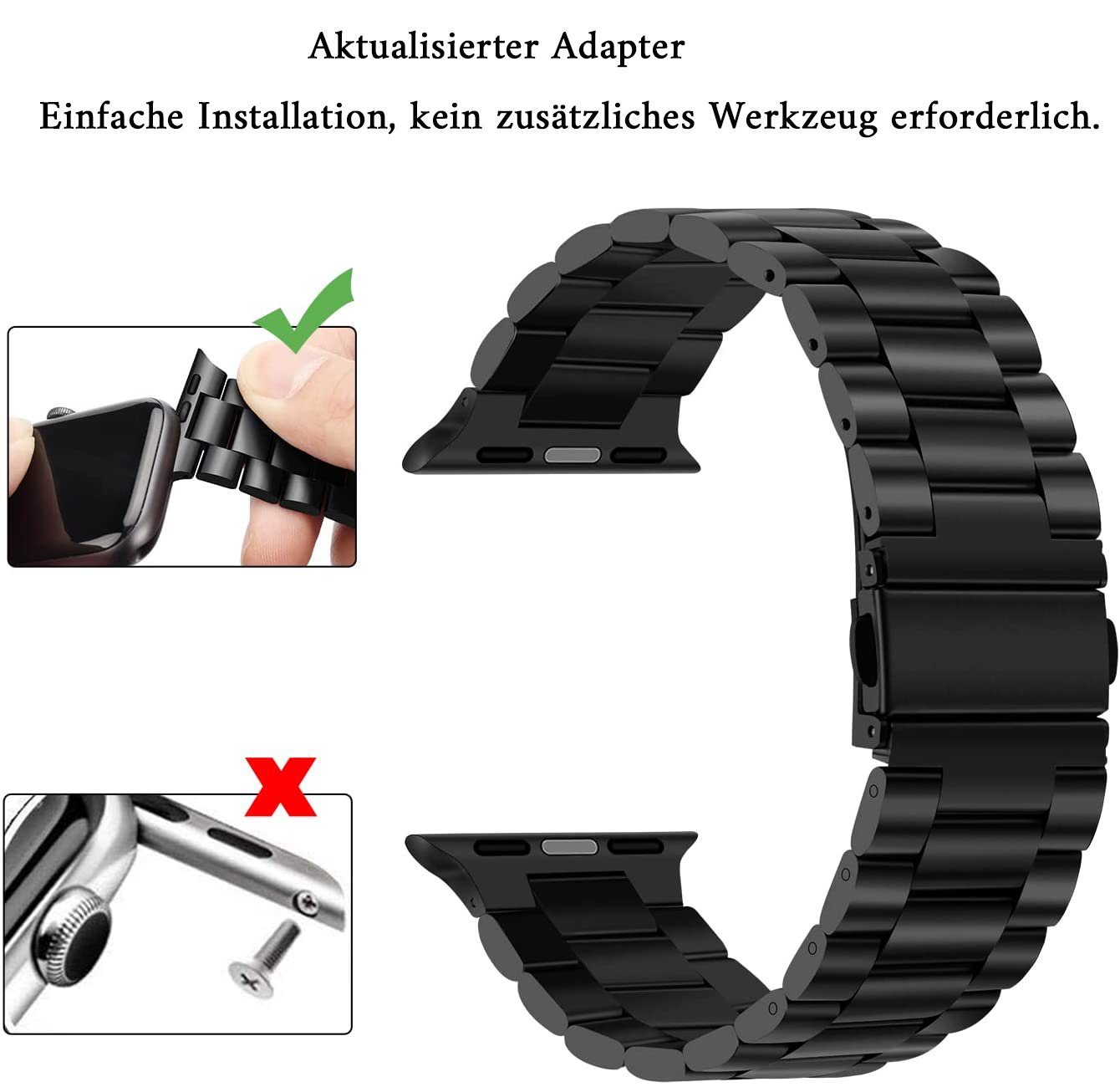 Kompatibel Watch GelldG Metall Smartwatch-Armband Schwarz Apple mit Armband Armband Ersatz Armband
