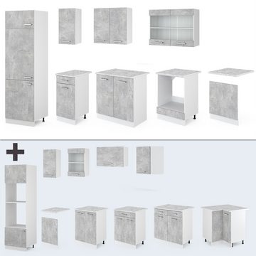 Livinity® Küchenzeile R-Line, Beton/Weiß, 300 cm, AP Anthrazit