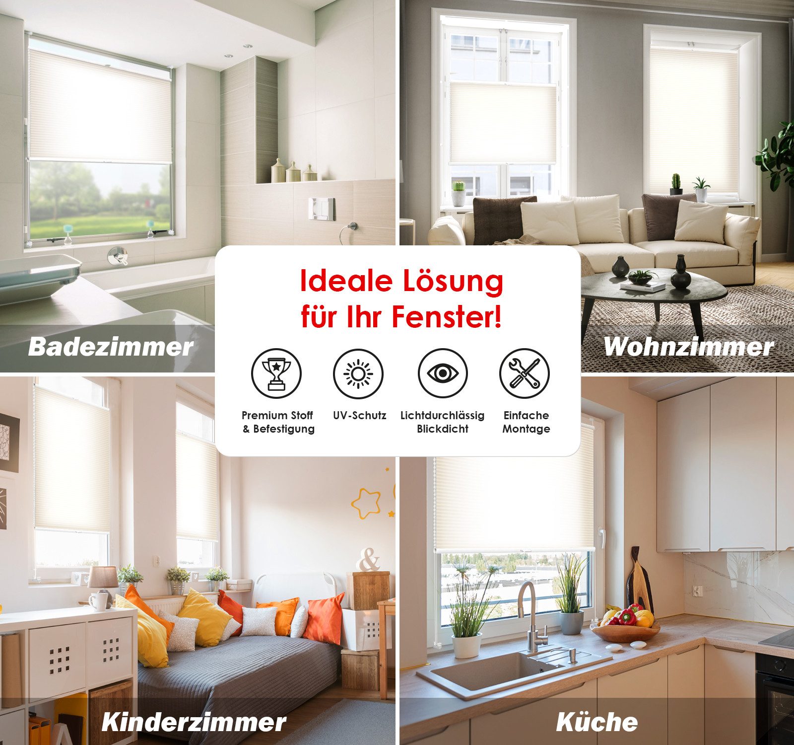 DomDeco Wabenplissee Premium Plissee ohne Bohren, lichtdurchlässig, Sichtschutz, verspannt, blickdicht, Klemmfix, UV-Schutz, modernes Fensterplissee