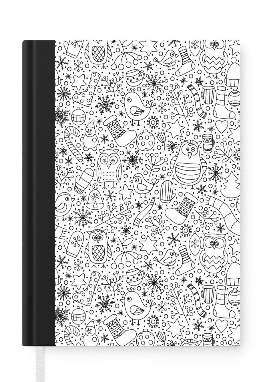 MuchoWow Notizbuch Design - Winter - Schwarz - Weiß - Weihnachten, Journal, Merkzettel, Tagebuch, Notizheft, A5, 98 Seiten, Haushaltsbuch