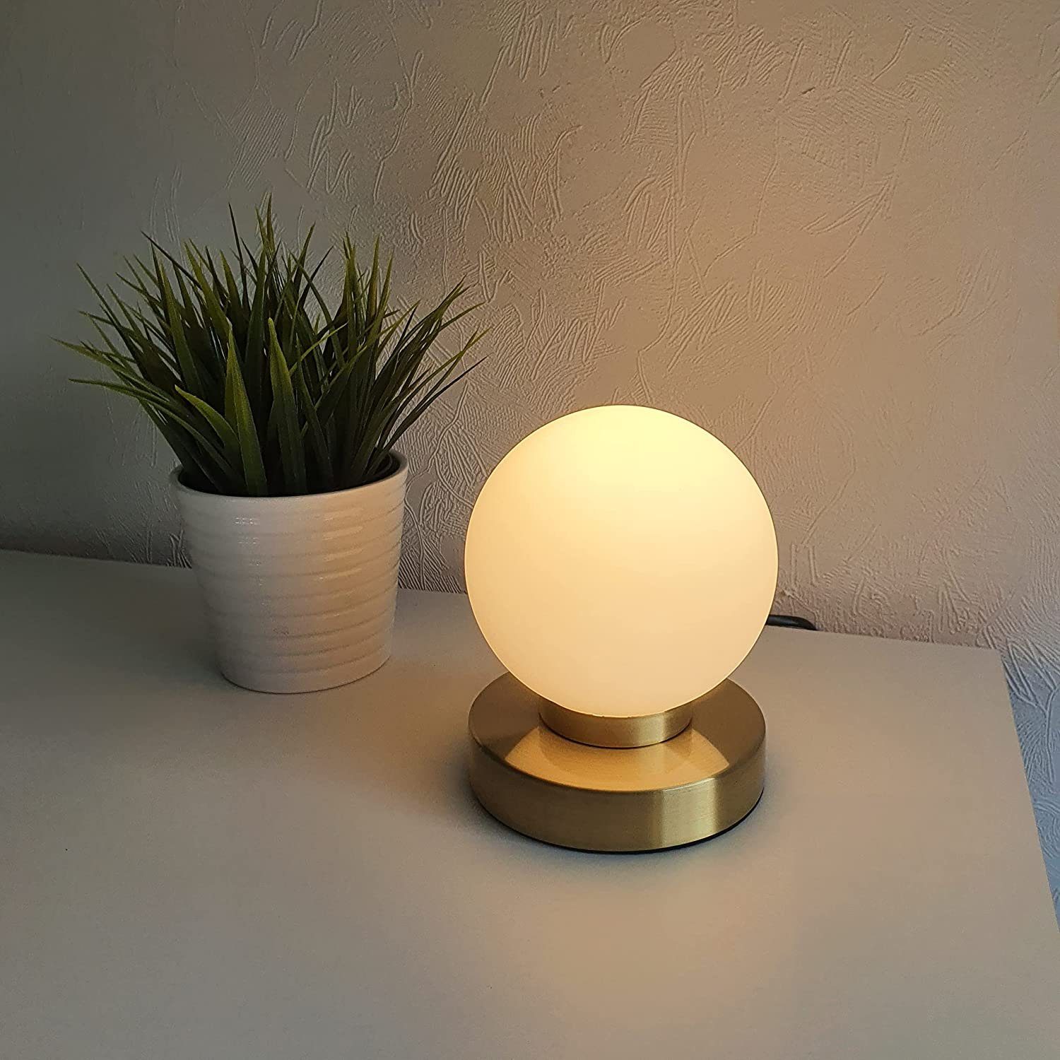 Lichthandel Hoch LED Tischleuchte Touch Tischleuchte LED Nachttischlampe Kugellampe, LED wechselbar, warmweiß, inklusive LED