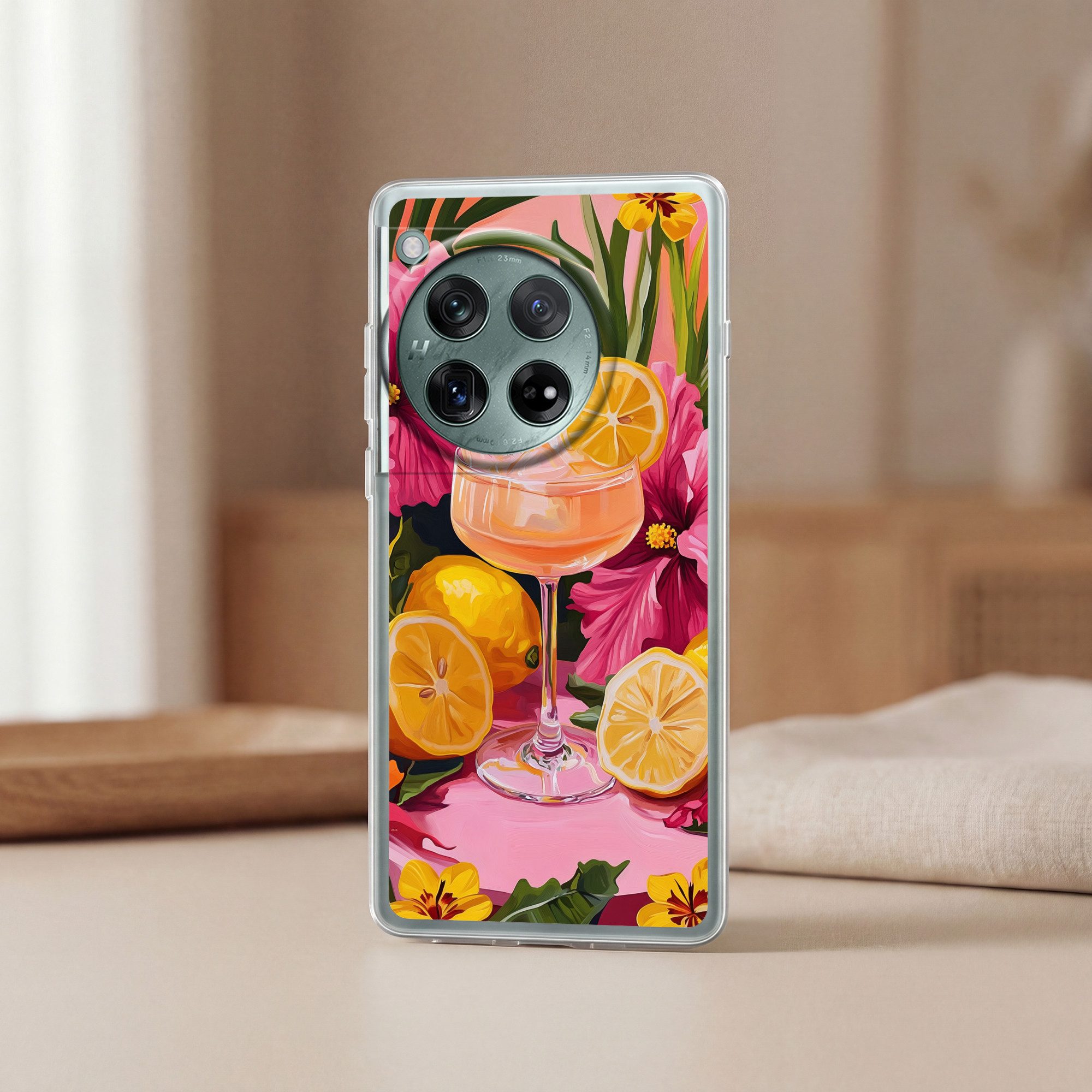 MuchoWow Handyhülle für OnePlus 12 Getränk - Blumen - Gelb, Handy Case, Silikon, Bumper Case Dünn