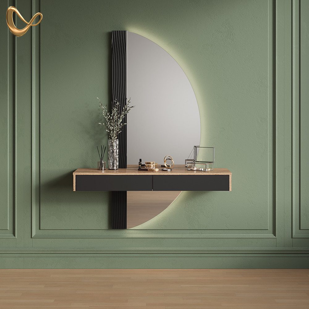 Livinity® Schminktisch Ascona, Schwarz/Eiche, 120 cm mit 2 Schubladen günstig online kaufen