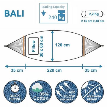 yourGEAR Stabhängematte yourGEAR Bali Aqua - Hängematte 220 x 120 cm 240 kg Baumwolle Stabhängematte, Kissen, Befestigung-Set