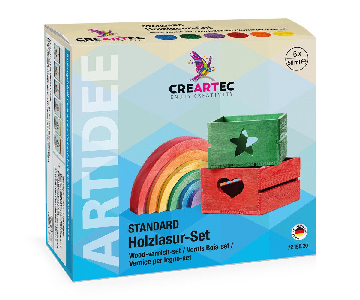 CREARTEC Kreativset Holzlasur-Set "Standard" - 6x 50ml - Holz-, Schilf- und Bambus, zum Lasieren und Imprägnieren - Made in Germany